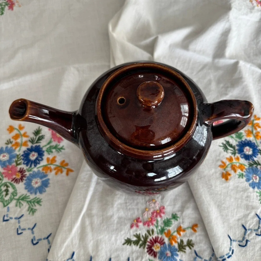 Vintage Brown Glazed Ceramic Teapot Rustic Stoneware Cottagecore Farmhouse Decor